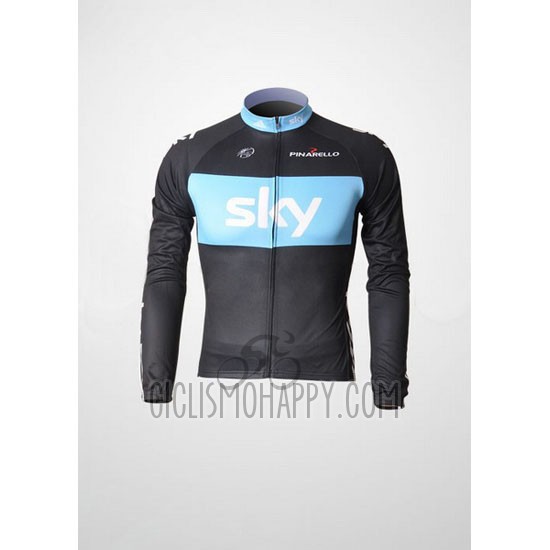 Sky Cycling Jersey Bib Tight 2011 Long Sleeve Black and Blue